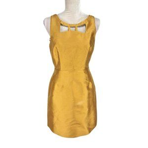Maeve Gold Silk Blend Sheath Mini Dress Crew Neck Sleeveless Women Size 6